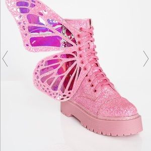 Pink Glitter Butterfly Boots